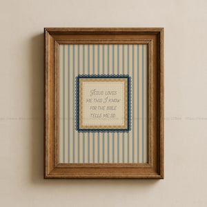 Jesus Loves Me this I know Boy Nursery Decor Vintage Christian Kids Christian Wall Art Kids Bible Verse Art Blue Christian Playroom Decor
