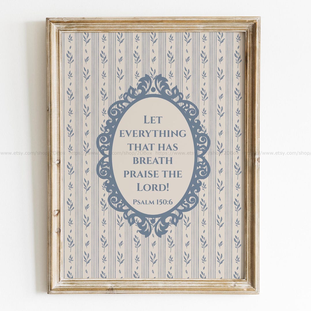 Cottage Scripture Image Psalm 150 Vintage Bible Verse Home Decor Blue Aesthetic Rustic ...