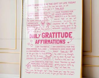 Daily Gratitude Bible Verse Wall Art Positivity Quote Christian Affirmations Pink Christian Art for Teens College Room Decor Scripture Art