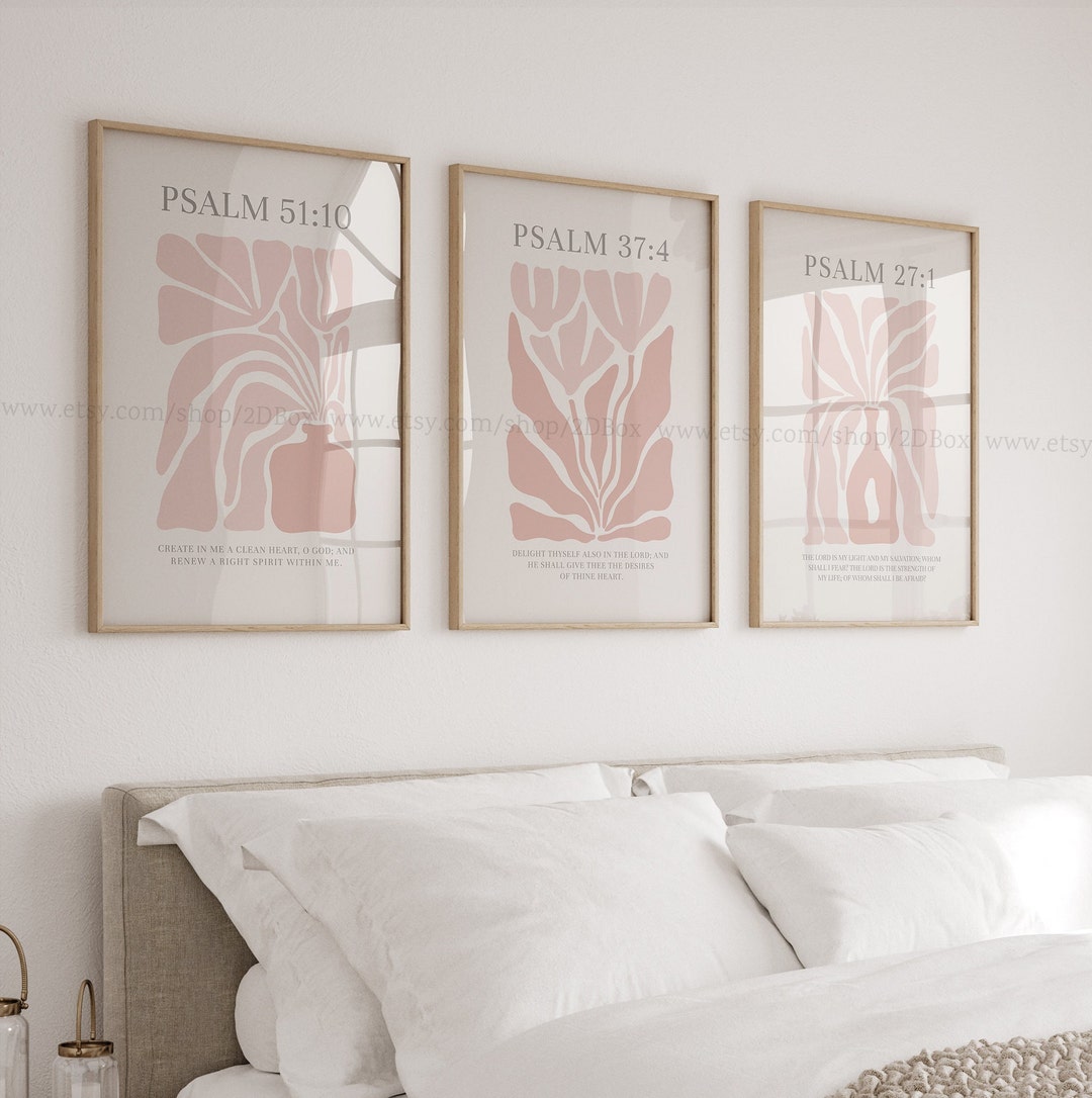Set of 3 Pastel Pink Christian Prints Psalms Collection, Pink Christian ...