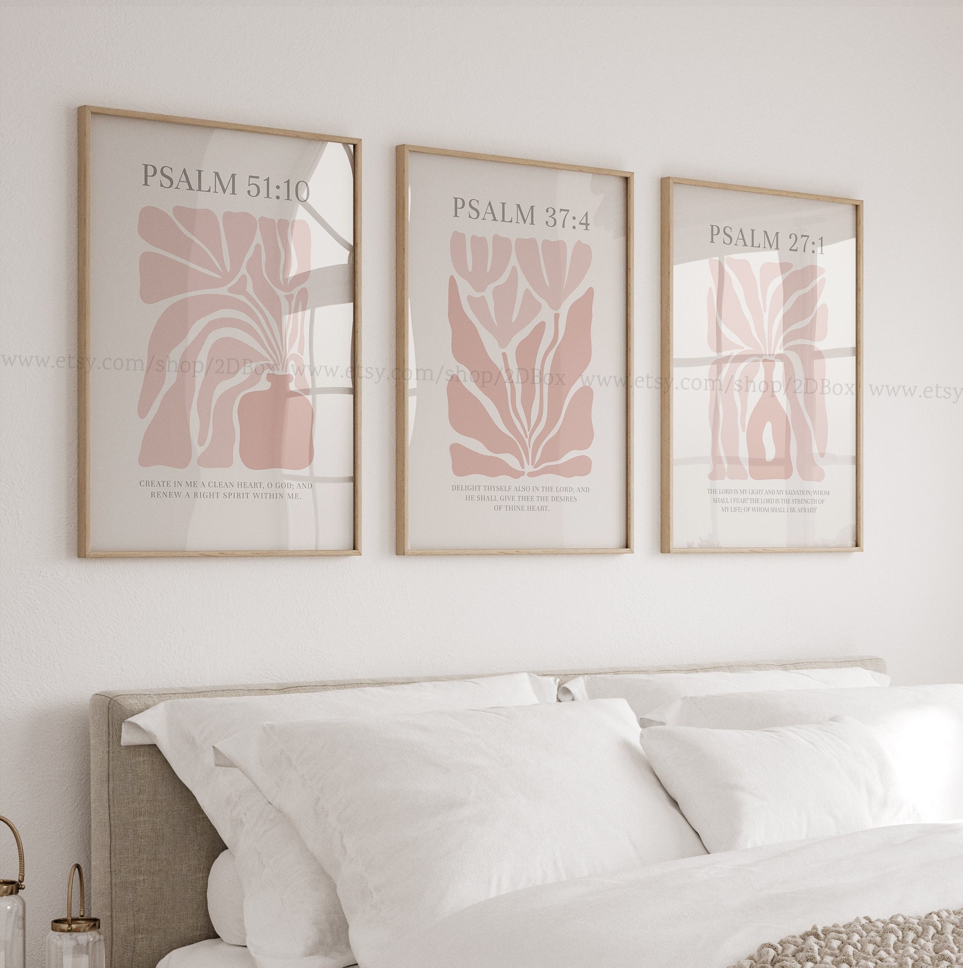 Pink Christian Pattern Set of 3 Pastel Pink Christian Prints Psalms Collection, Pink Christian ...
