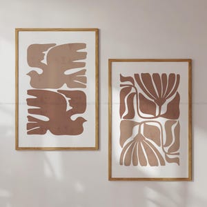 Bold Christian Art Set of 2 Earthy Colors Christian Art Brown Minimalist Abstract Bible Verse Prints Look at the birds Consider the lilies