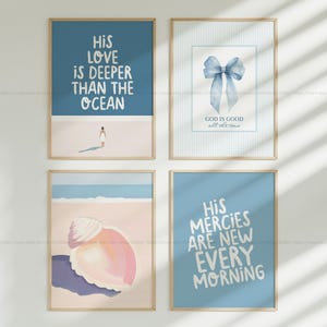 Ocean Beach Christian Wall Art Aesthetic Coastal Granddaughter Print Bible Verse Coquette Decor Tropical Sand and Sea Faith Based Art Poster
