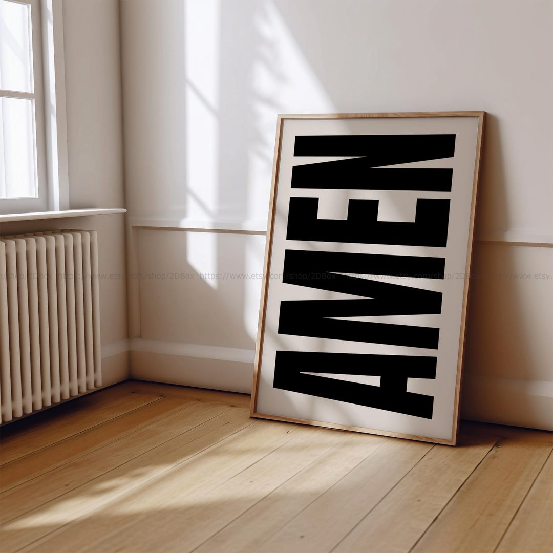 Amen Poster Black And Cream Bold Christian Decor Typography Print Black