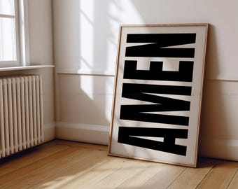 Amen Poster Black and Cream Bold Christian Decor Typography Print Black and Beige Amen Printable Art Bible Verse Office Decor Minimalist