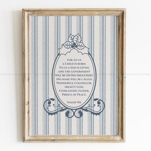 Für uns ist ein Kind geboren Bibel Vers Wanddekor Vintage Rustikale Kunst Weihnachten Festliche Christian Print Blau Religiöse Weihnachten Wohnkultur