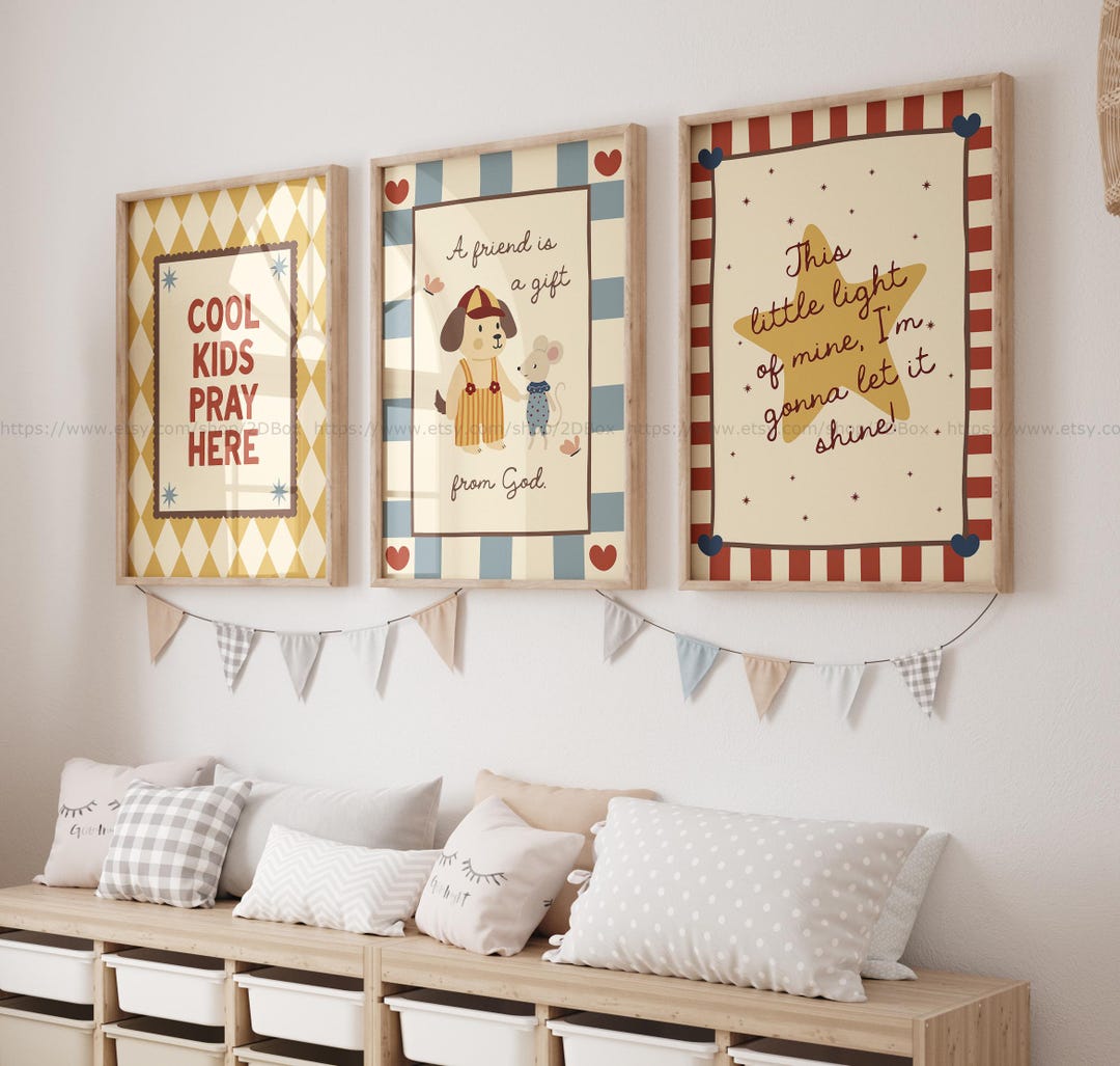 Christian Kids Wall Art Set of 3 Sunday School Playroom Kids Ministry ...