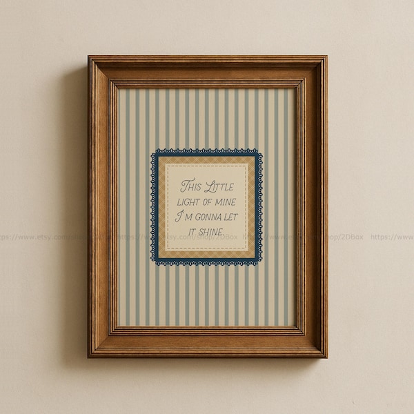 Esta pequeña luz mía, decoración de guardería para niño, arte cristiano vintage para pared para niños, arte con versículos bíblicos para niños, decoración cristiana azul para sala de juegos