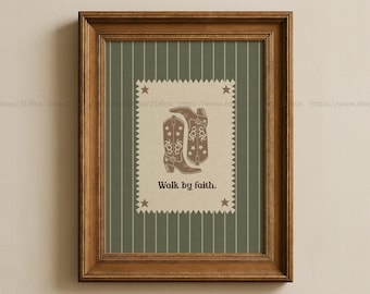 Walk by Faith Vintage Western Christian Wall Art Cowboy Bible Verse Girls Christian Cowboy Art Farmhouse Christian Decor