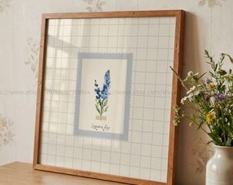 Birth Month Flower July Birth Flower Larkspur Art Cottagecore Art Farmhouse Floral Art