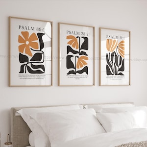 Psalms Collection, Set of 3 Black Christian Art Black Yellow Christian Poster Modern Christian Decor Christian Floral Art
