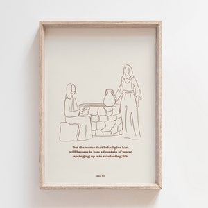 Christian Print | Christian Wall Art | Jesus and the Samaritan Woman | Woman at the Well | Bible Illustration