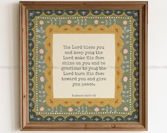 Numbers 6:24-26 Christian Wall Art The Lord Bless You and Keep You Floral Bible Verse Art Rustic Christian Art
