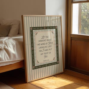 Psalm 143:8 Let the Morning Bring Me Word Christian Farmhouse Wall Art Green Rustic Christian Art Cottage Core Bible Verse Wall Art