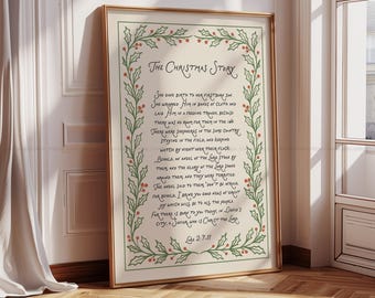 The Christmas Story Scripture Print Luke 2 Bible Verse Wall Art Nativity Christmas Poster Modern Christian Holiday Home & Church Decor
