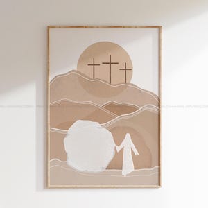 Ha resucitado - Colores neutros, Impresión de Pascua, Arte mural de Pascua, Tarjetas de Pascua, Regalo de Pascua, Decoración de Pascua en tonos tierra, Arte cristiano en colores cálidos