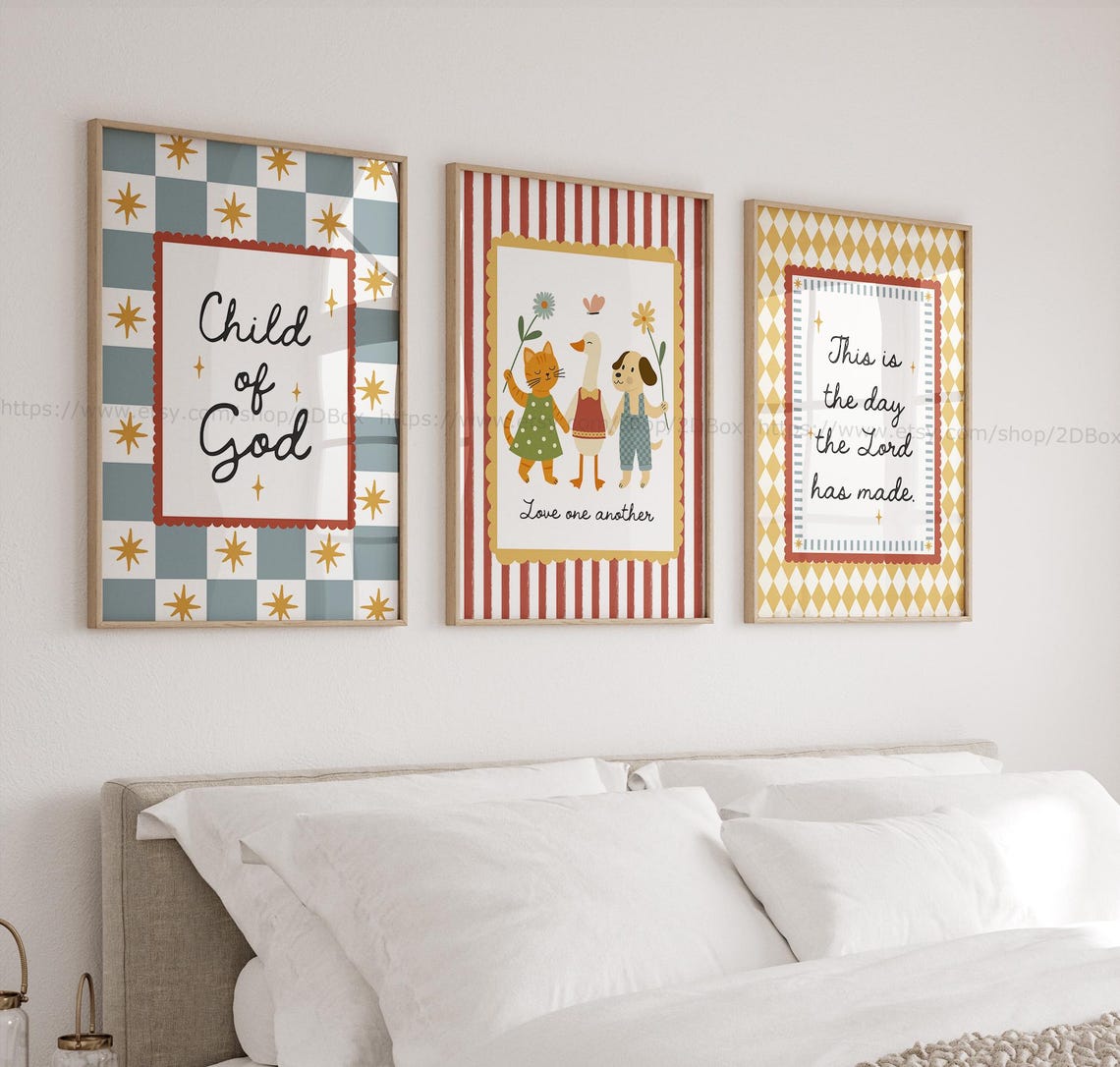 Christian Kids Room Wall Art Set of 3 Child of God, Love One Another ...