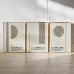 Set of 3 Biblical Neutral Gray Taupe Prints Minimalist Abstract Christian Paintings for Office Bold Christian Modern Decor for Living Room