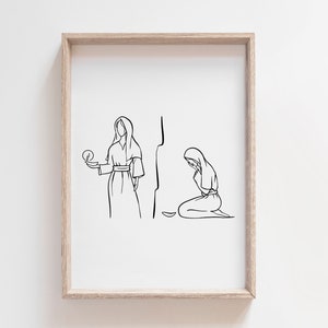 The Parable of the Ten Virgins, Matthew 25 Illustration, Bible Verse Wall Art, Christian Poster, Religious Line Art, Drawing, Minimalist