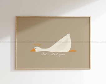 Christian Children&#39;s Room Decor Neutral Nursery Wall Art Goose Print Beige Baby Room Wall Art Biblical Nursery God&#39;s Silliest Goose