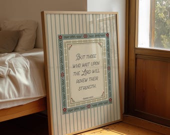 Isaiah 40:31 Printable Wall Art Christian Farmhouse Wall Art Blue Rustic Christian Art Cottage Core Bible Verse Wall Art Faith Quote