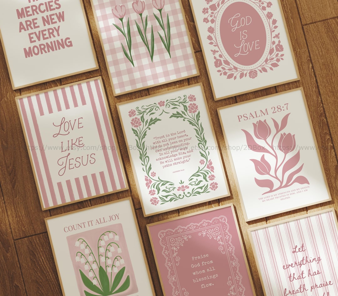 Christian Floral Art Set Pink Bible Verse Wall Art Christian Girl Wall ...