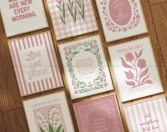 Christian Floral Art Set Pink Bible Verse Wall Art Christian Girl Wall Art Spring Christian Prints Trendy Christian Wall Art