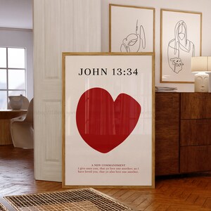 Love One Another, John 13:34 Print, Red Christian Printable Art, Red Scripture Print, Abstract Christian HeArt, Minimalist Christian Decor