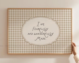 Vintage Cream Baby Room Decor Fearfully and Wonderfully Made Poster Psalm 139 Nursery Wall Art Neutral Christian Bible Verse Print