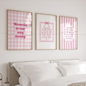 Pink Bible Verse Set of 3, Christian Printable Art, Christian Teen Girl Decor, Coquette Aesthetic Bible Verse Art, Pink Trendy Bible Art