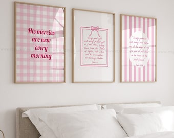Set di 3 versetti biblici rosa, arte stampabile cristiana, decorazioni per ragazze adolescenti cristiane, arte estetica dei versetti biblici Coquette, arte biblica rosa alla moda