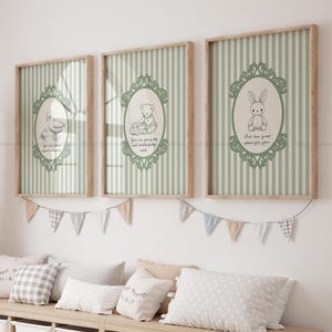 Green Nursery Decor Christian Vintage Set of 3 Boys Room Decor Cottage Core Nursery Scripture Print Kids Room Wall Art Green Bible Verse Art