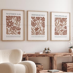 Floral Bible Verses Artworks Earthy Color Christian Wall Art Minimalist Abstract Christian Paintings for Living Room Terracotta Light Brown