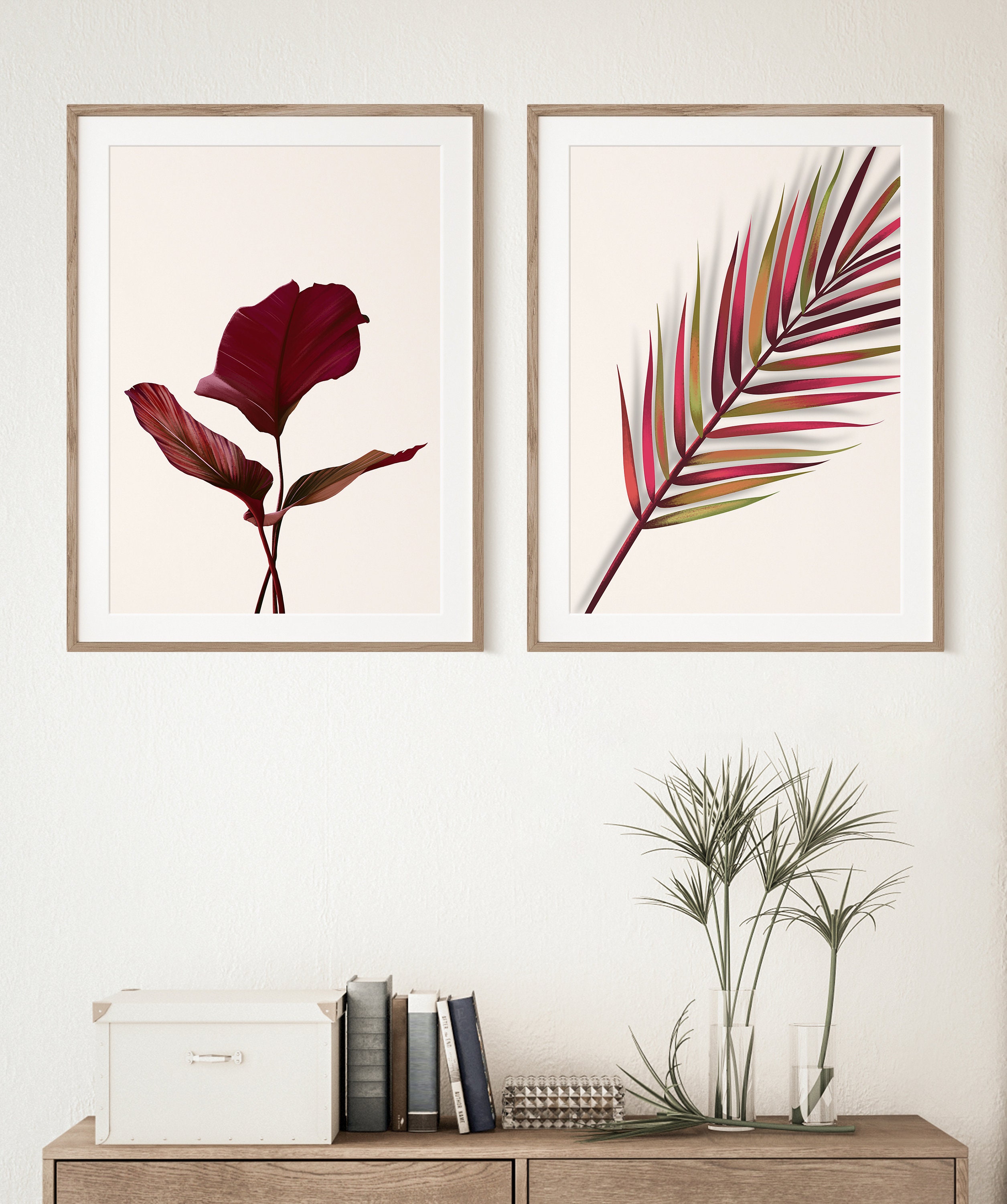 Tropical Leaves Wall art Set of 2 Botanical Prints Areca Etsy