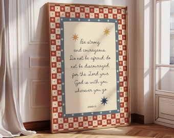 Be Strong and Courageous Wall Art Joshua 1:9 Bible Verse for Kids Colorful Christian Children Room Decor