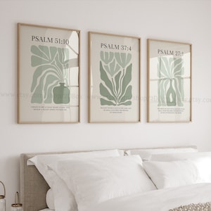 Psalms Collection, Set of 3 Green Christian Prints, Pastel Green Christian Posters, Modern Christian Decor, Christian Flower Prints