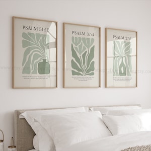 KJV Psalms Collection, Set of 3 Green Christian Prints, Pastel Green Christian Posters, Modern Christian Decor, Christian Flower Prints