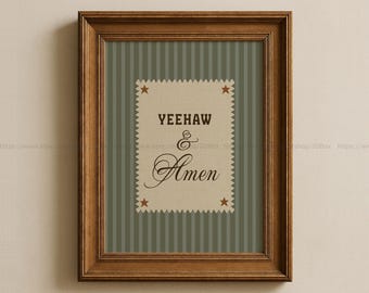 Yeehaw and Amen Vintage Western Christian Wall Art Cowboy Nursery Decor Rustic Baby Room Christian Western Art