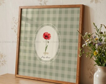 Birth Month Flower August Birth Flower Poppy Wall Art Cottagecore Art Vintage Floral Art