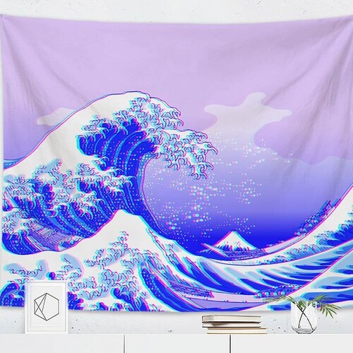 Pink Ocean Tapestryjapanese Waves Tapestrytapestry Wall Etsy