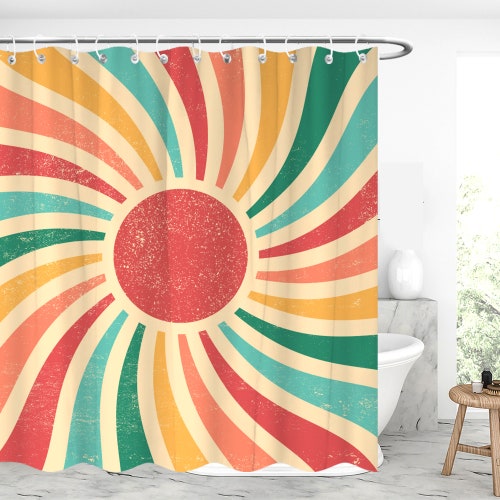 Abstract Art Shower Curtain Vintage Sun Fabric Waterproof Etsy