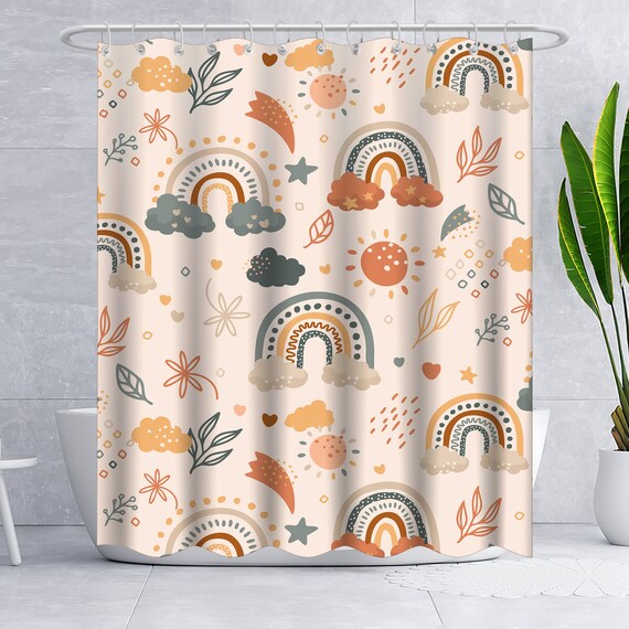 Boho Rainbow Shower Curtain Abstract Minimalist Art Mid Etsy