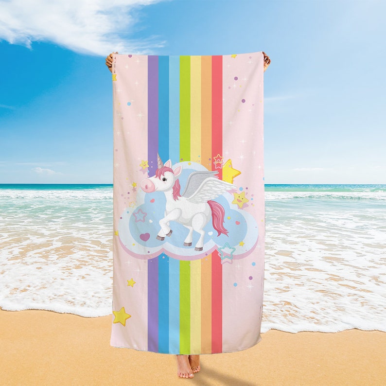 Rainbow Unicorn Beach Towelbathtowel Pool Towelbeach Etsy