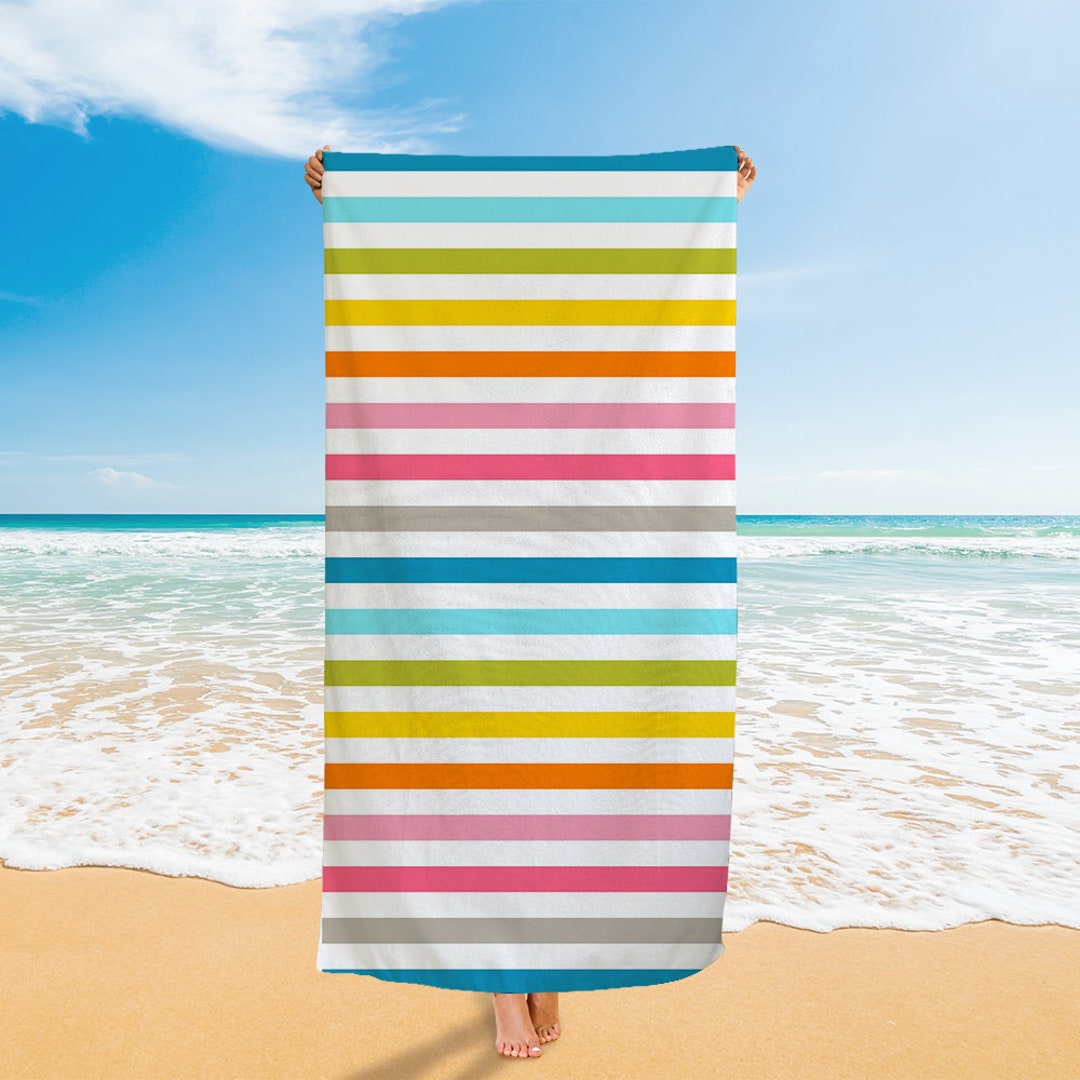 Rainbow Striped Beach Towelbathtowel Pool Towelbeach - Etsy