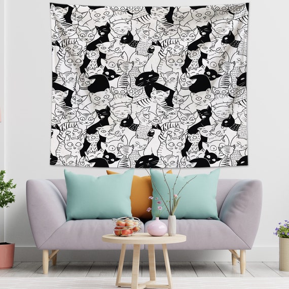 Black and White Cat Tapestry Wall Hanging Tapestry Home Etsy