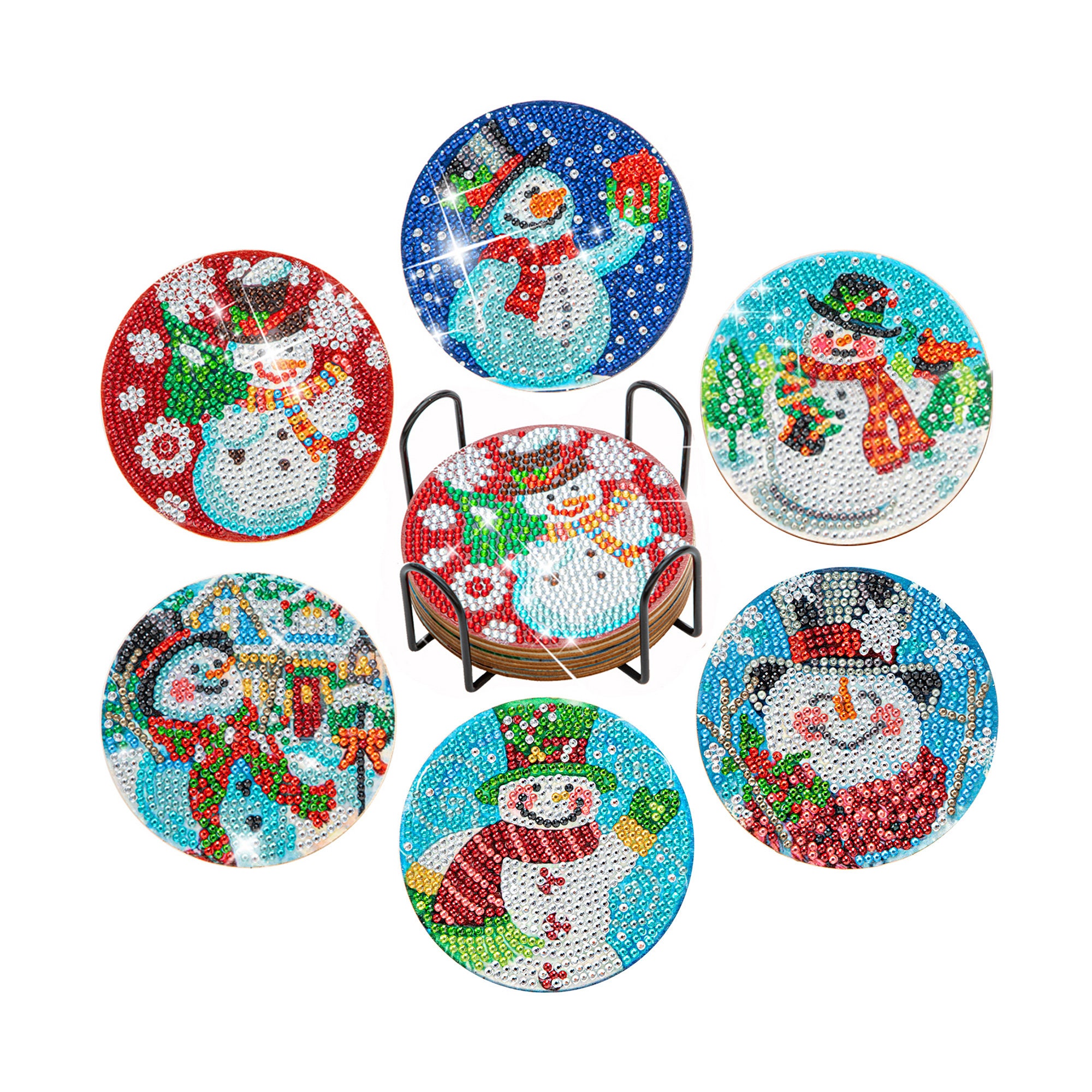 Christmas 6 PCS Diamond Painting Coasters Kits DIY Snowman 
