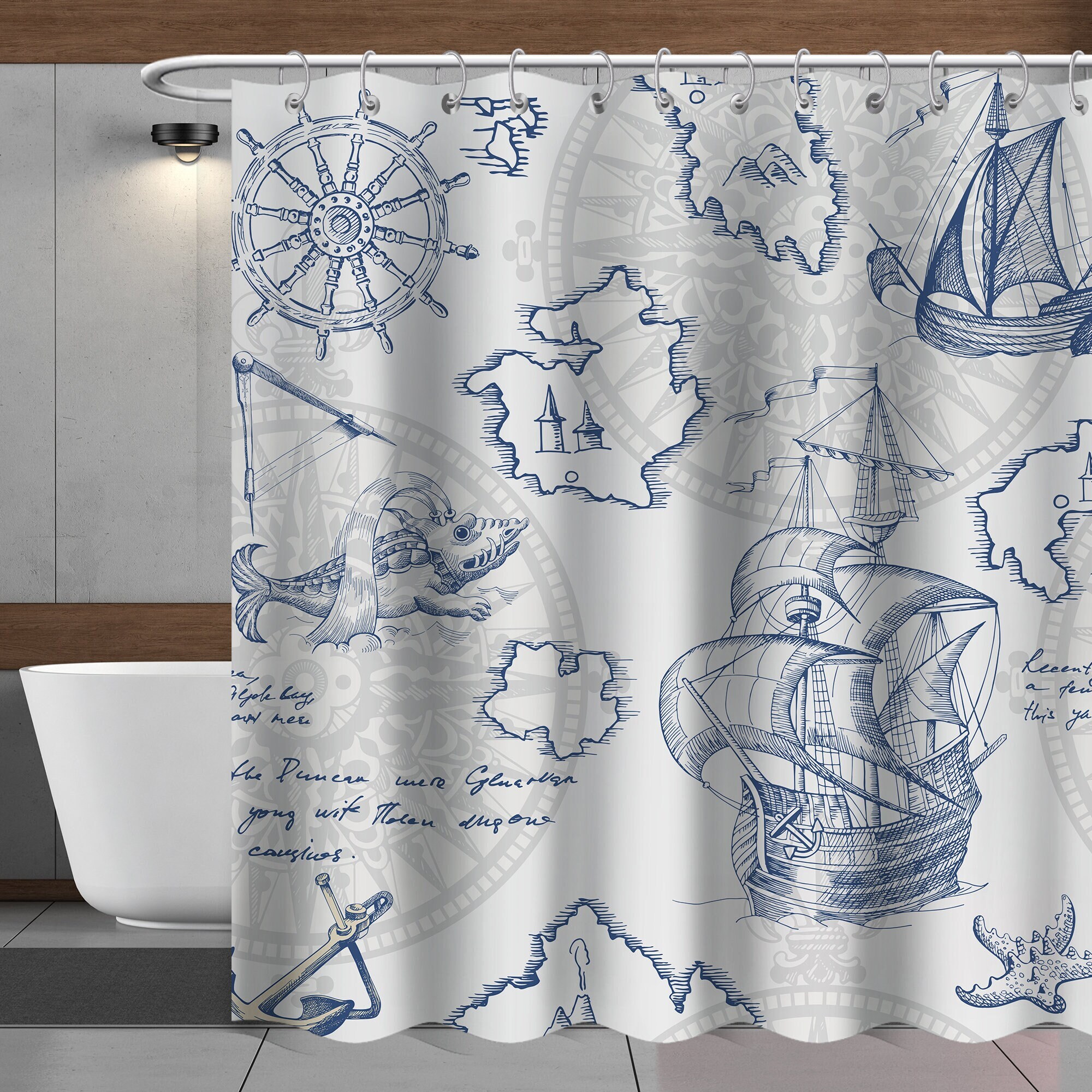 Nautical Map Shower Curtain