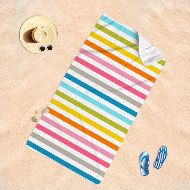 Rainbow Striped Beach Towelbathtowel Pool Towelbeach Etsy