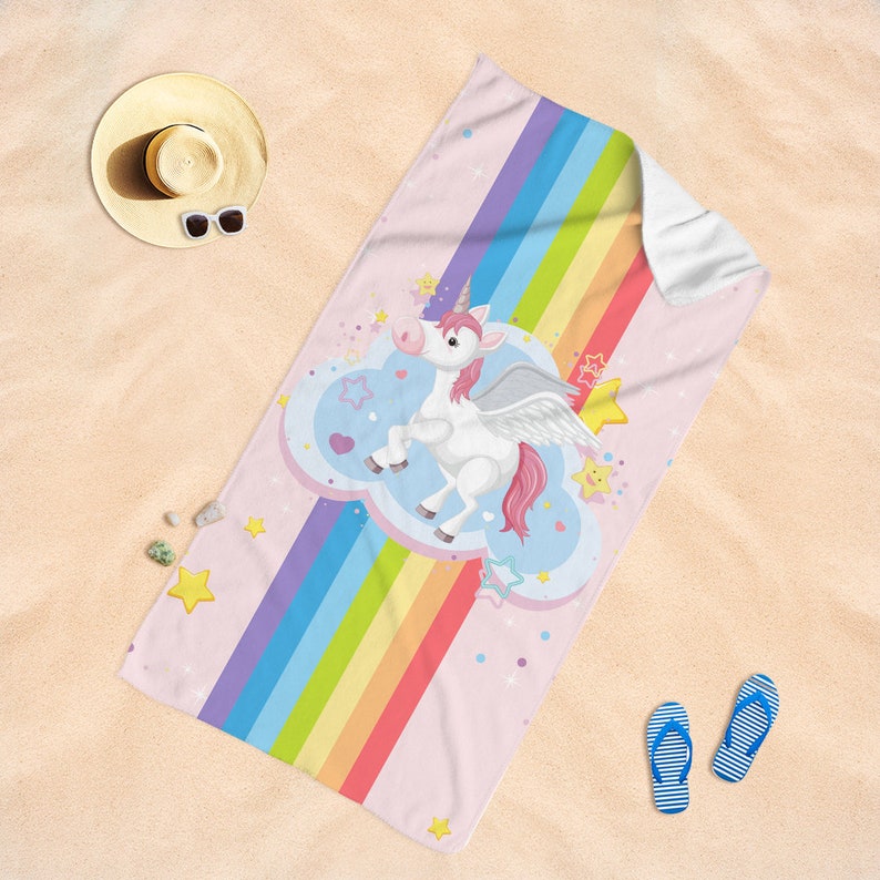Rainbow Unicorn Beach Towelbathtowel Pool Towelbeach Etsy