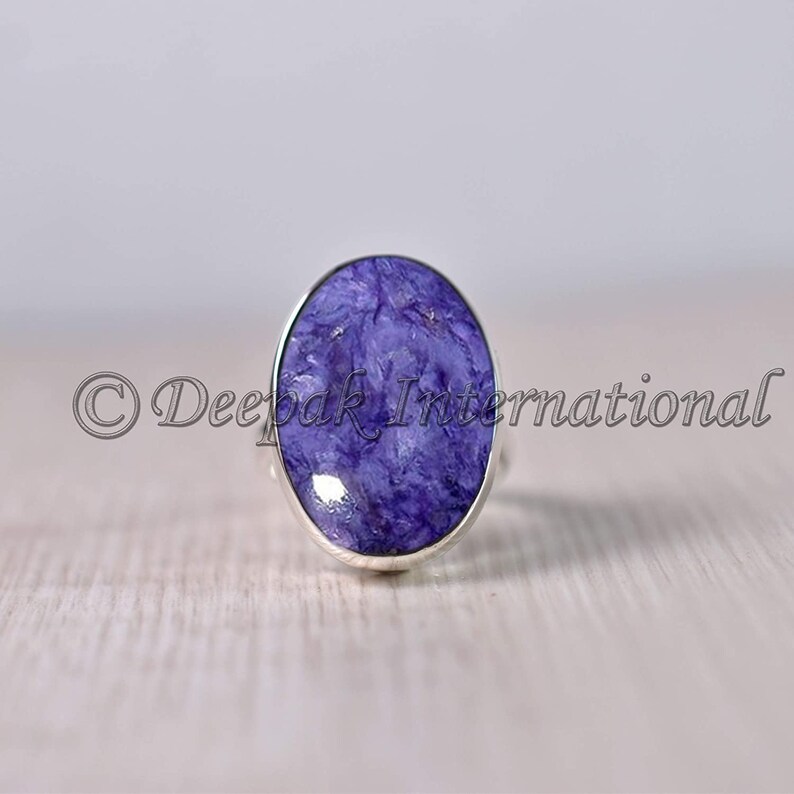 elegant stylish Ring handmade designer ring solid 925 Sterling silver ring natural charoite women/'s ring oval gemstone ring